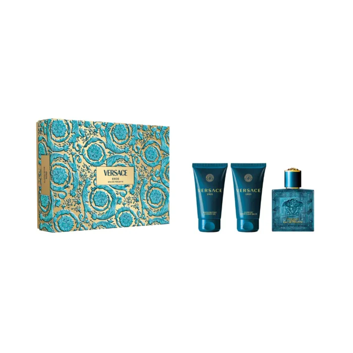 VersaceErosPourHommeCoffretEDT50mlLimitedEdition Versace Eros Set sadrži EDT 50 ml, gel za tuširanje 50 ml i losion posle brijanja 50 ml – moćan, zavodljiv i luksuzan muški miris.